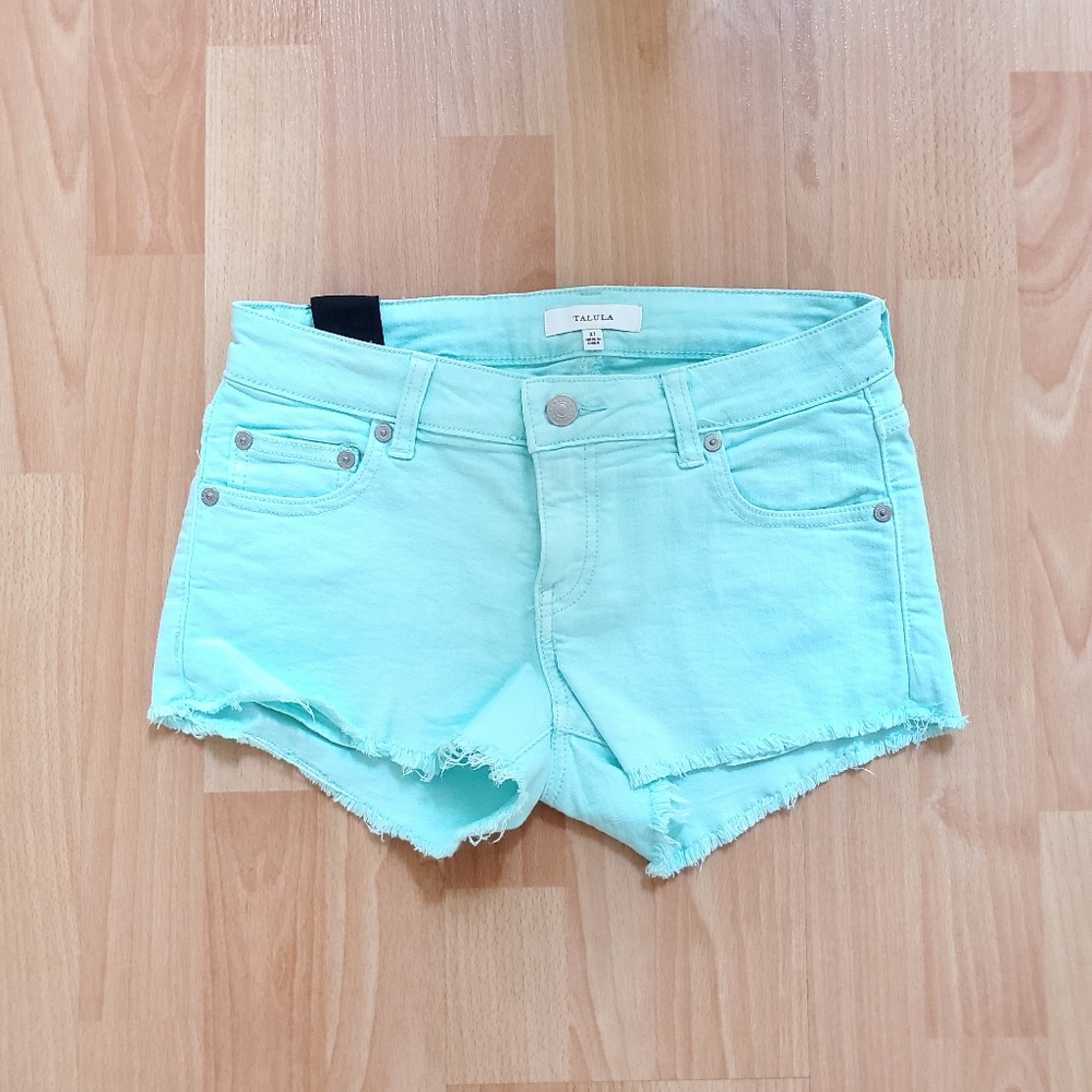 BNWOT Aritzia Talula mint green distressed denim short size 27 vintage 2000s